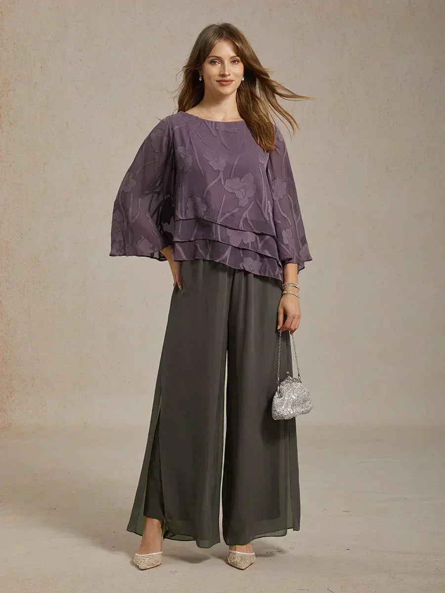 Straight Pants with Flowing Split Chiffon Layer