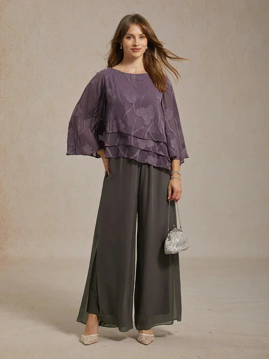 Straight Pants with Chiffon Layer
