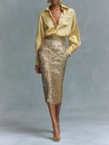 Women's Long Sleeve Top and Pencil Skirt Set with Sequins MDA2431K6Y