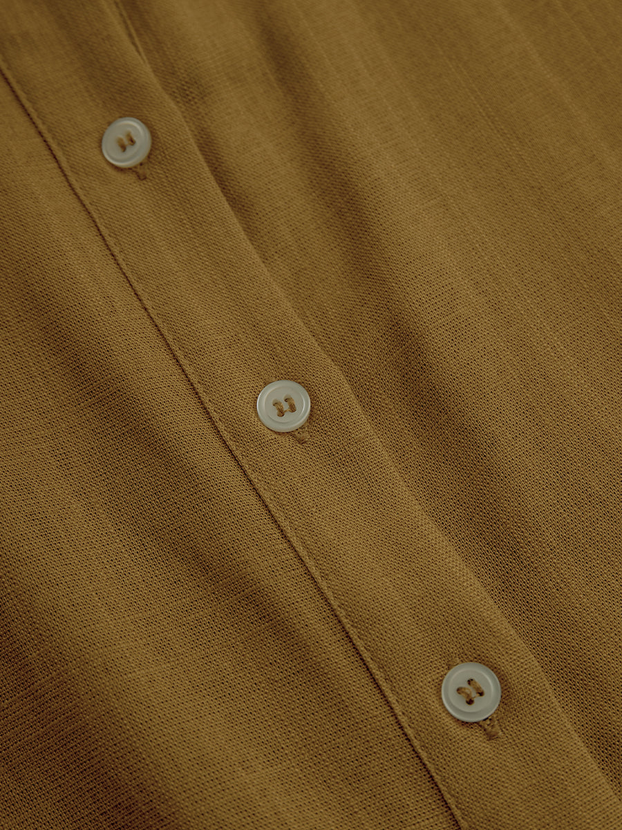 Refined Linen Blend Button Dresses for Women - Mustard Belted Mini Dress MDA1800I6I