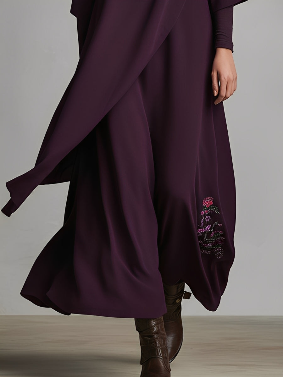 Light Blue Maxi Dresses with High Collar for Women with Embroidery MDA1202K8I