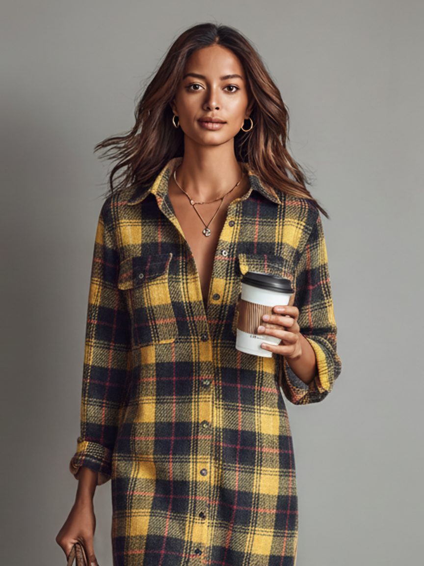 Midi Dress with Long Sleeves in Flannel for Women MDA2294J2Y