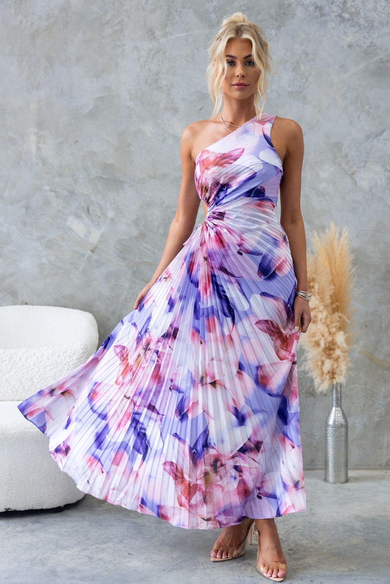 Eila | Midi Dress with One Shoulder and Pleated Shapes