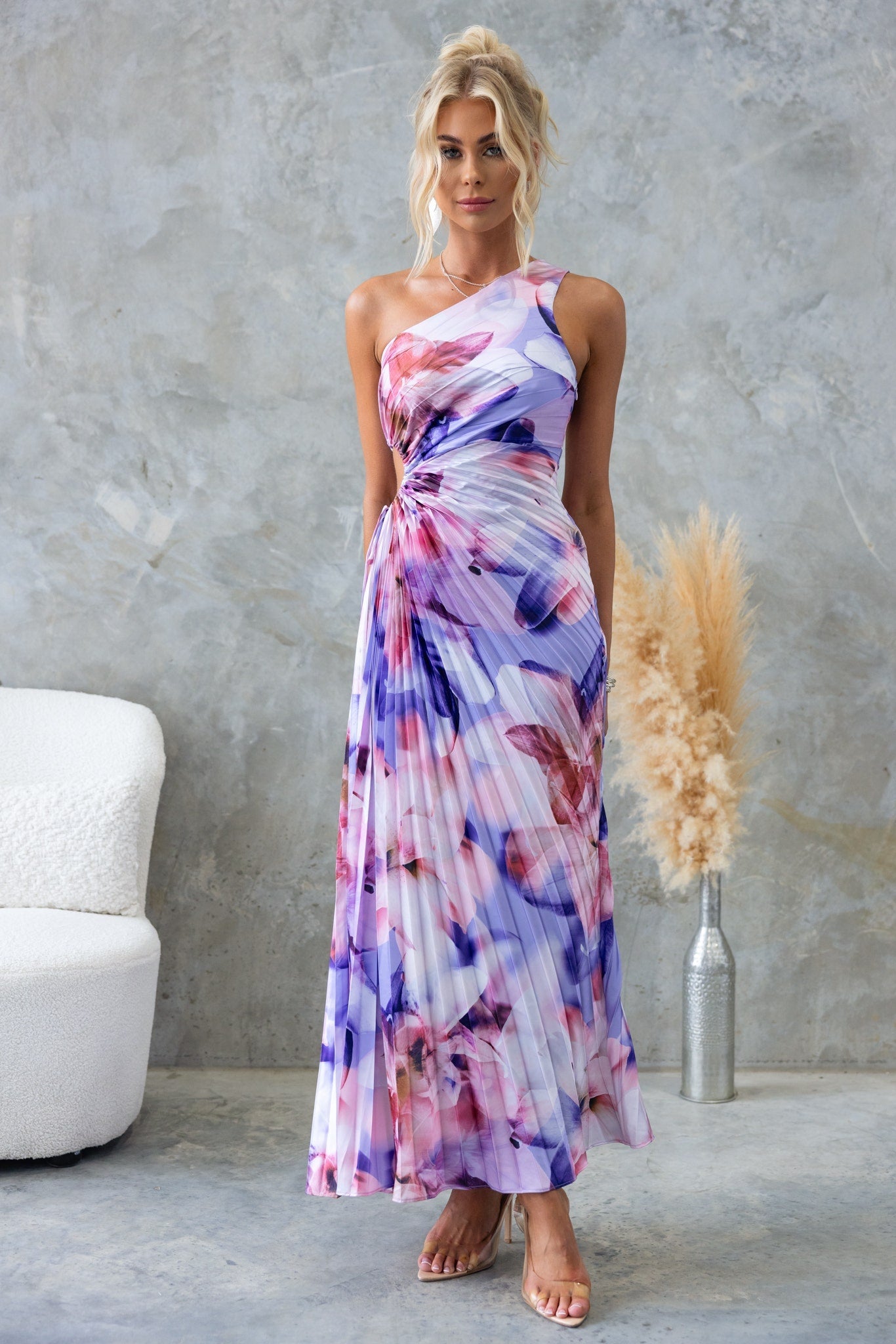 Eila | Midi Dress with One Shoulder and Pleated Shapes