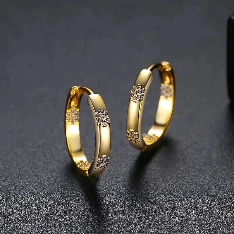 Vintage Circle Earrings with Gold Flower
