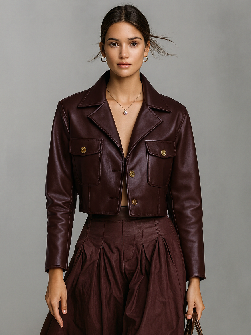 Short Women's Jacket in Minimalist Synthetic Leather MDA1579L7Y