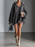 Pink Hooded Knit Mini Dress for Women MDA0255I8Y