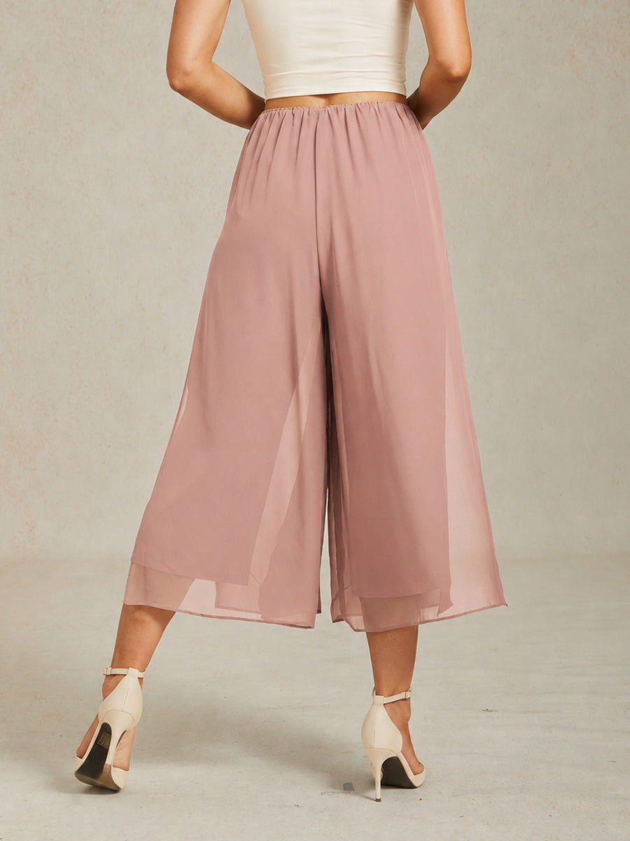 Straight Short Pants with Chiffon Layer