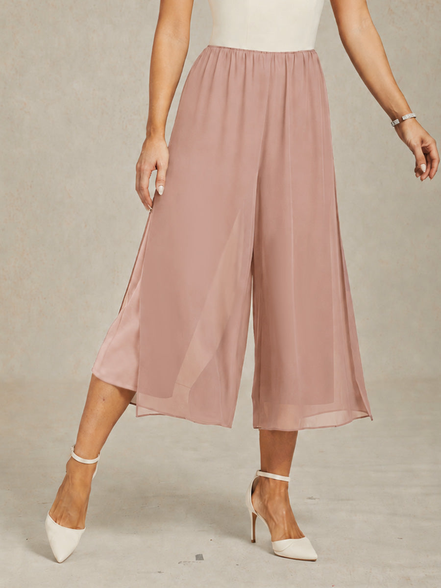 Straight Short Pants with Chiffon Layer