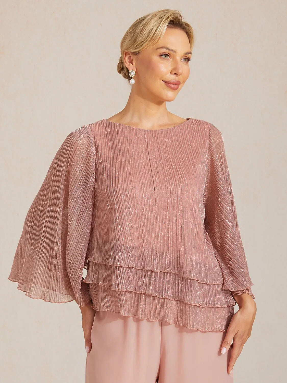 Asymmetrical Layered Metallic Silk Blouse