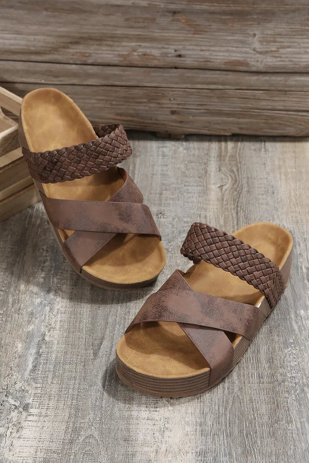 Brown Woven Platform Sandals