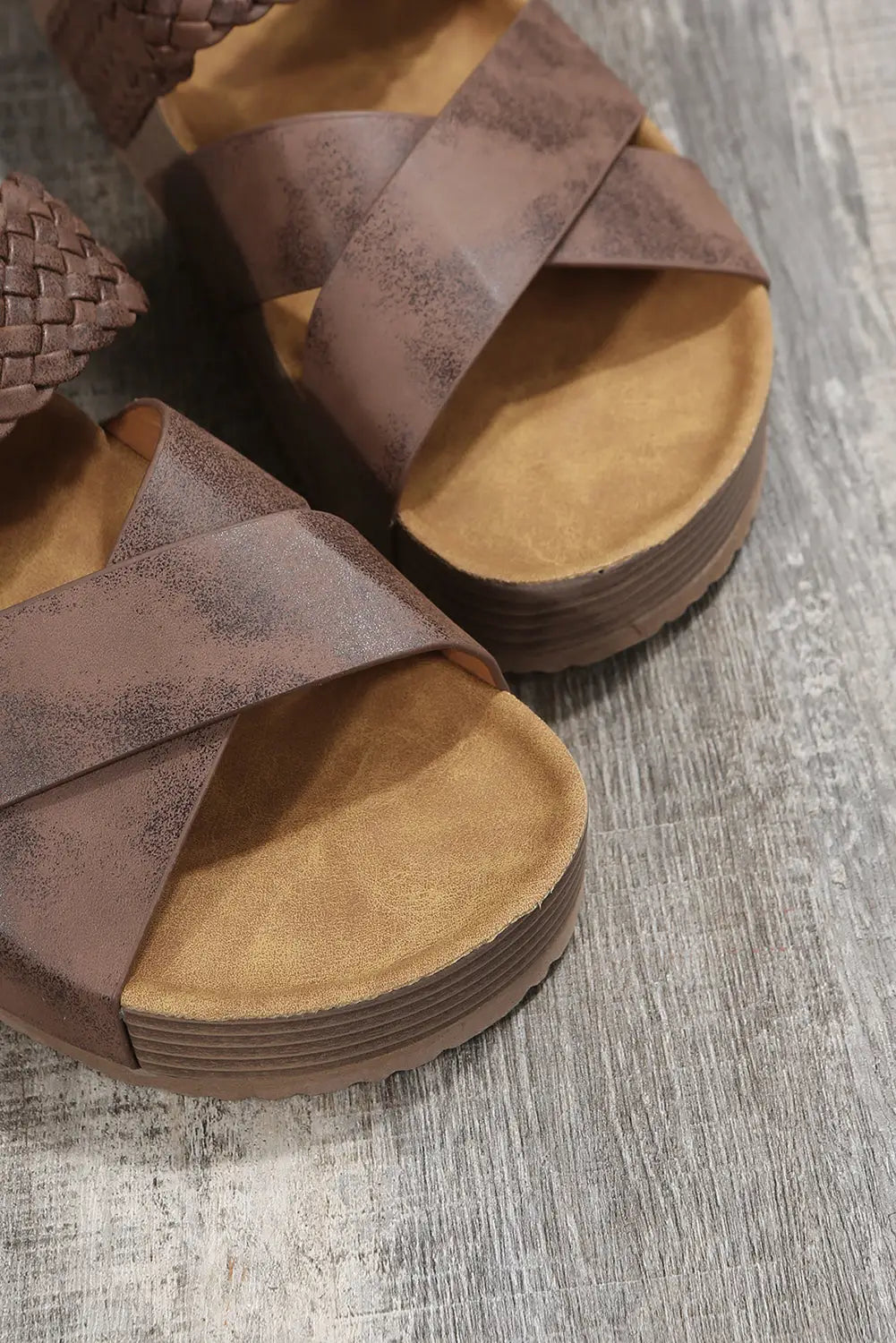 Brown Woven Platform Sandals