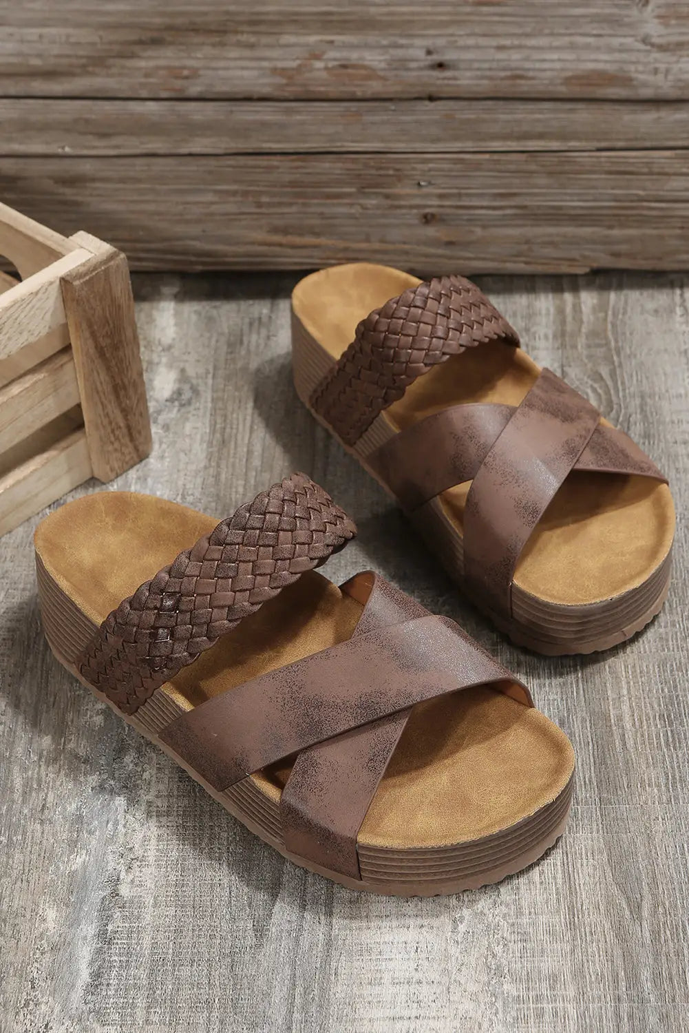 Brown Woven Platform Sandals