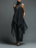 Minimalist Slip Dresses for Women in Acetate Blend with Maxi Dress and Chiffon Layer MDZ2702A3Y