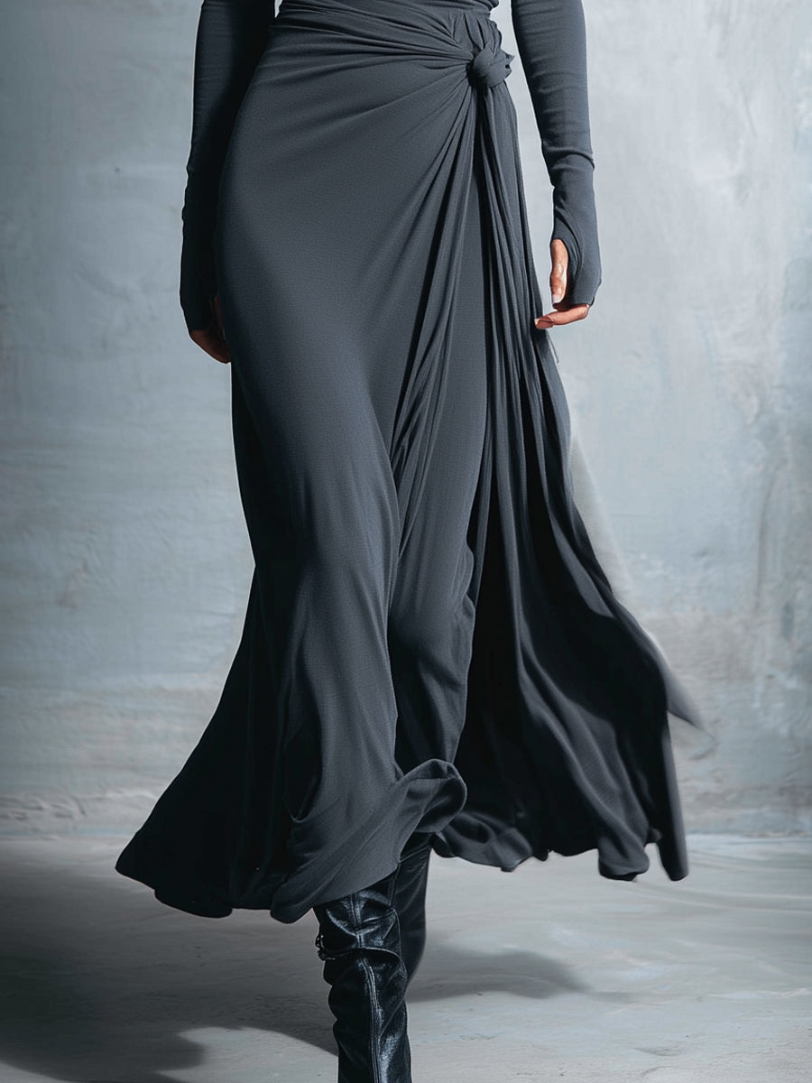 Gray Maxi Dresses for Women - Printed Wrap Dress