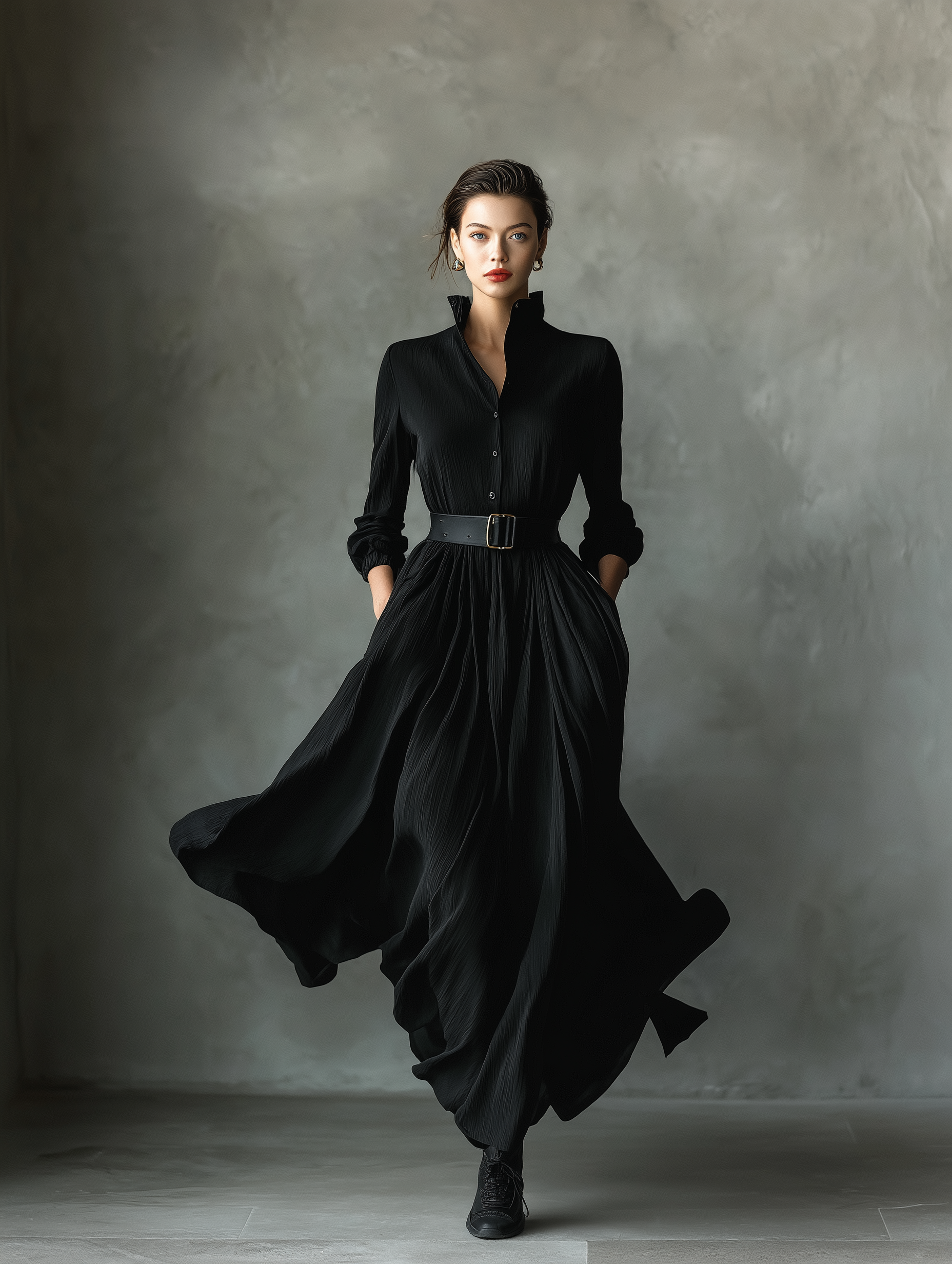 Vintage Textured Maxi Dresses in Black for Women MDA0859H8T