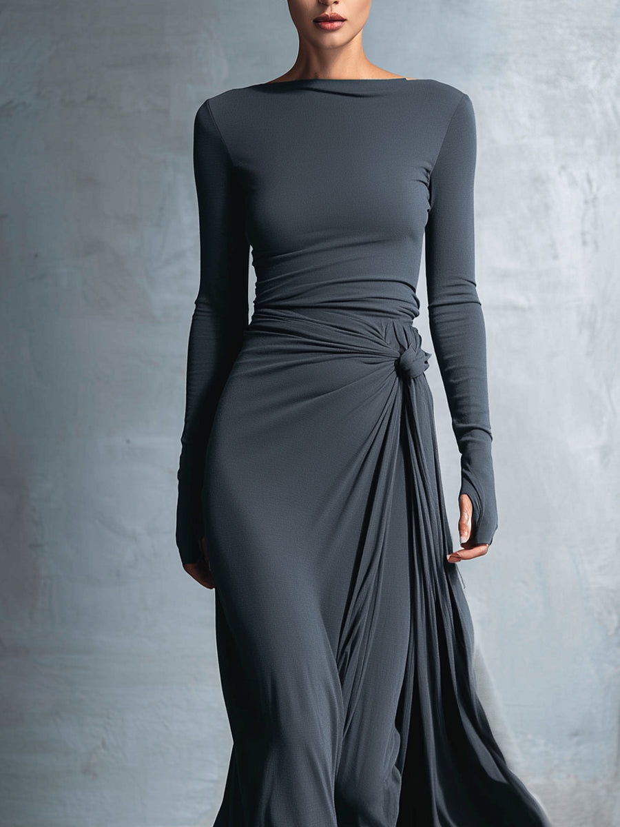 Gray Maxi Dresses for Women - Printed Wrap Dress