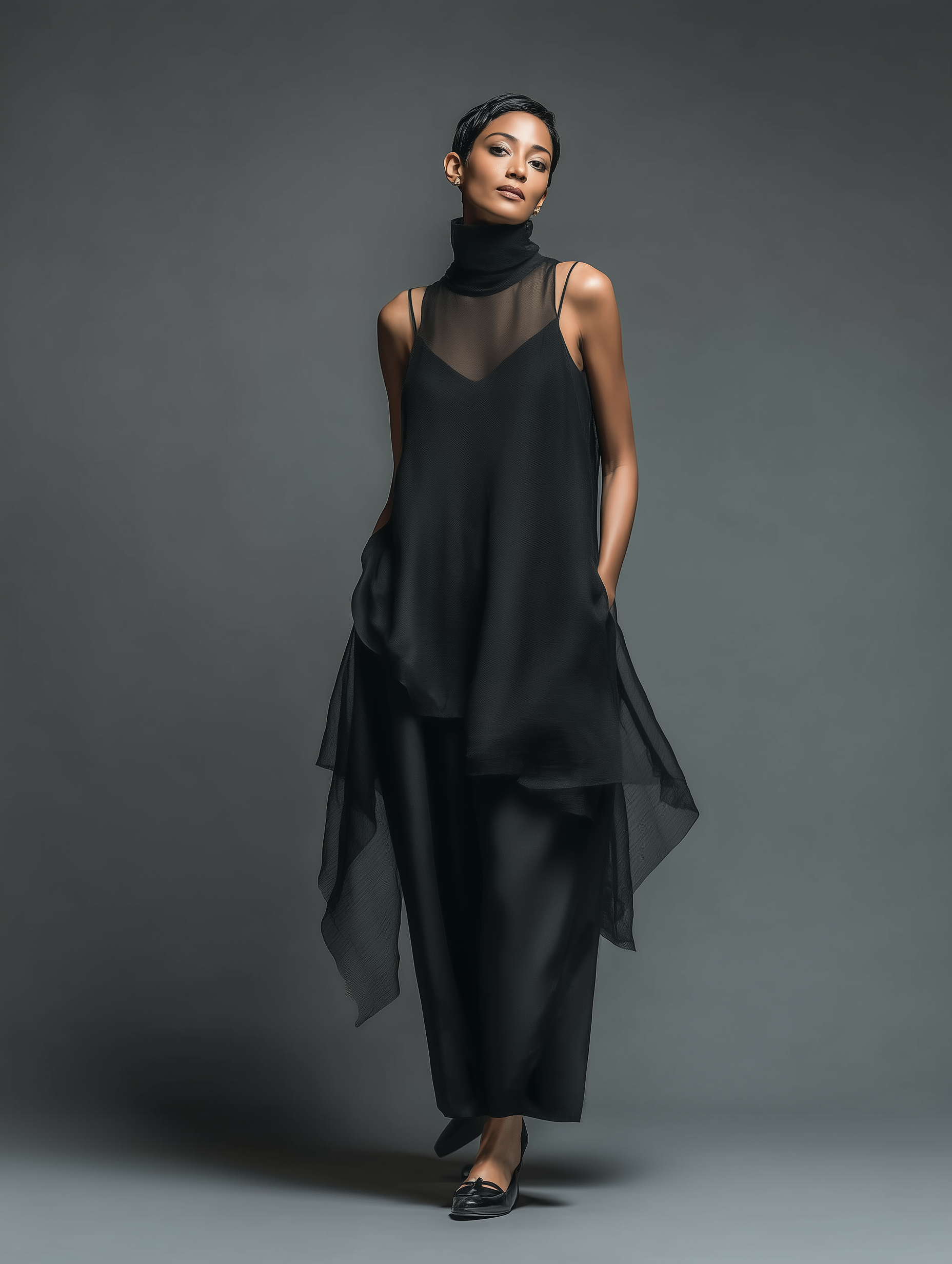 Minimalist Slip Dresses for Women in Acetate Blend with Maxi Dress and Chiffon Layer MDZ2702A3Y