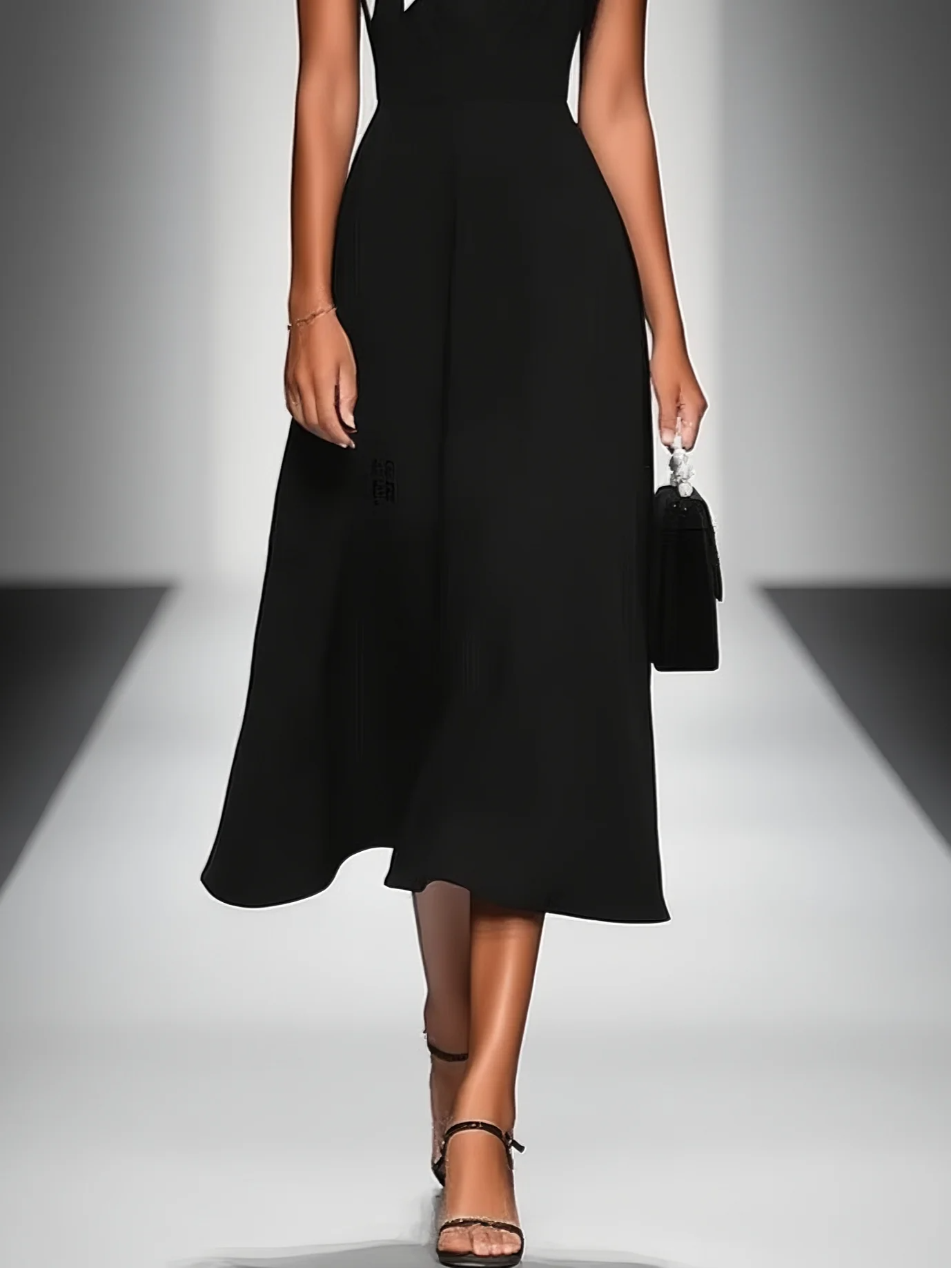 Midi Dress for Women with Square Neckline, Cap Shoulder Sleeves, Varied Colors MDA2447F4Y