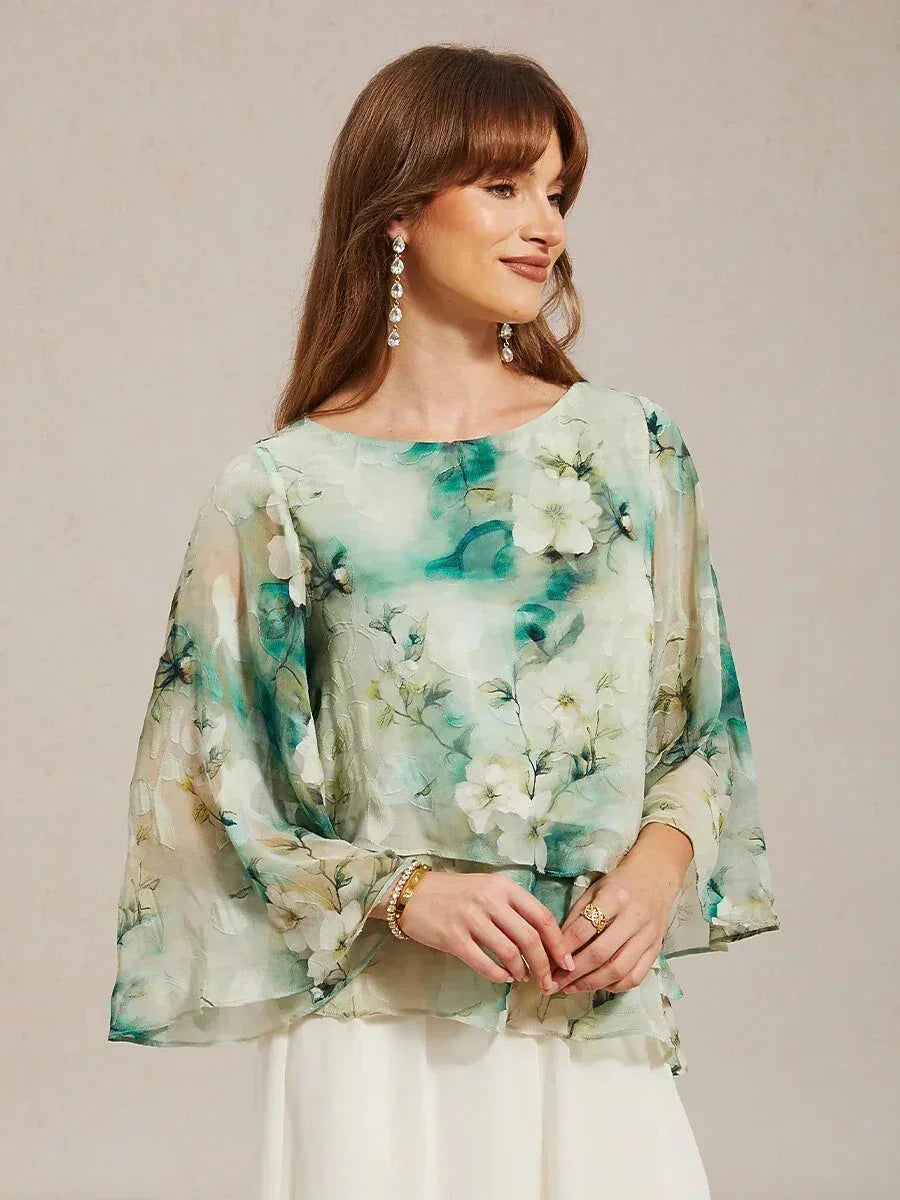 Layered Chiffon Shirt with Lace and Floral Print
