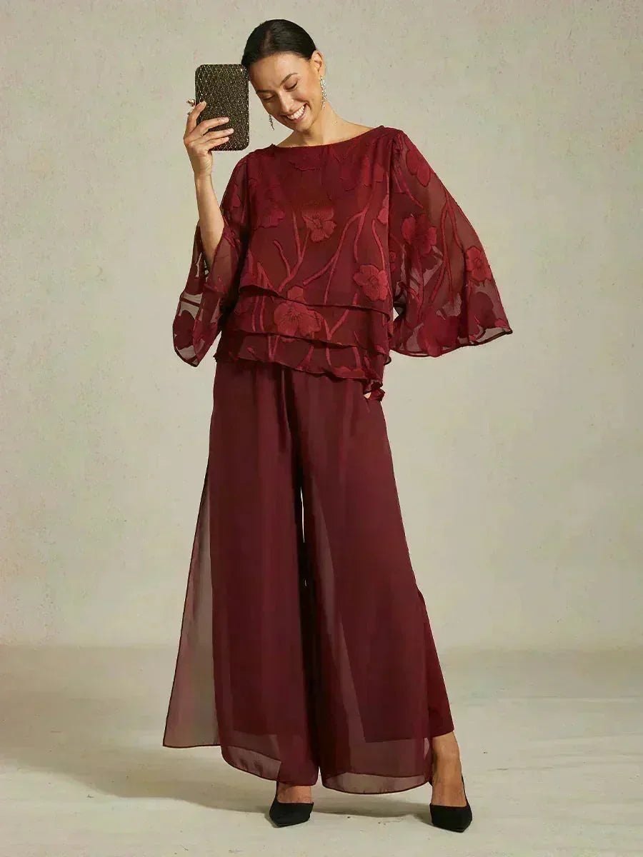 Layered chiffon blouse with floral pattern