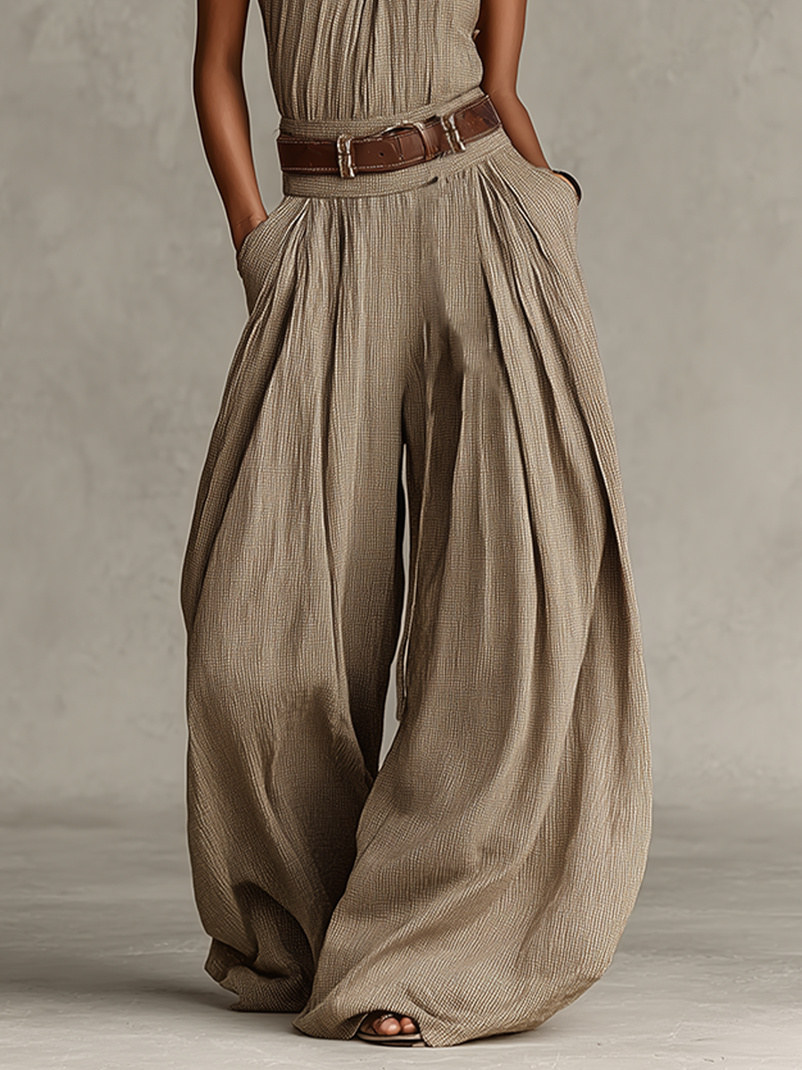 Women's Jumpsuit in Top Color with Cotton Blend, Halter Neckline and Wide Leg Silhouette, Timeless Boho-Elegant Style (No Belt) MDZ0940C3I