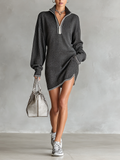 Soft Knit Mini Dress with Polo Collar and Zipper