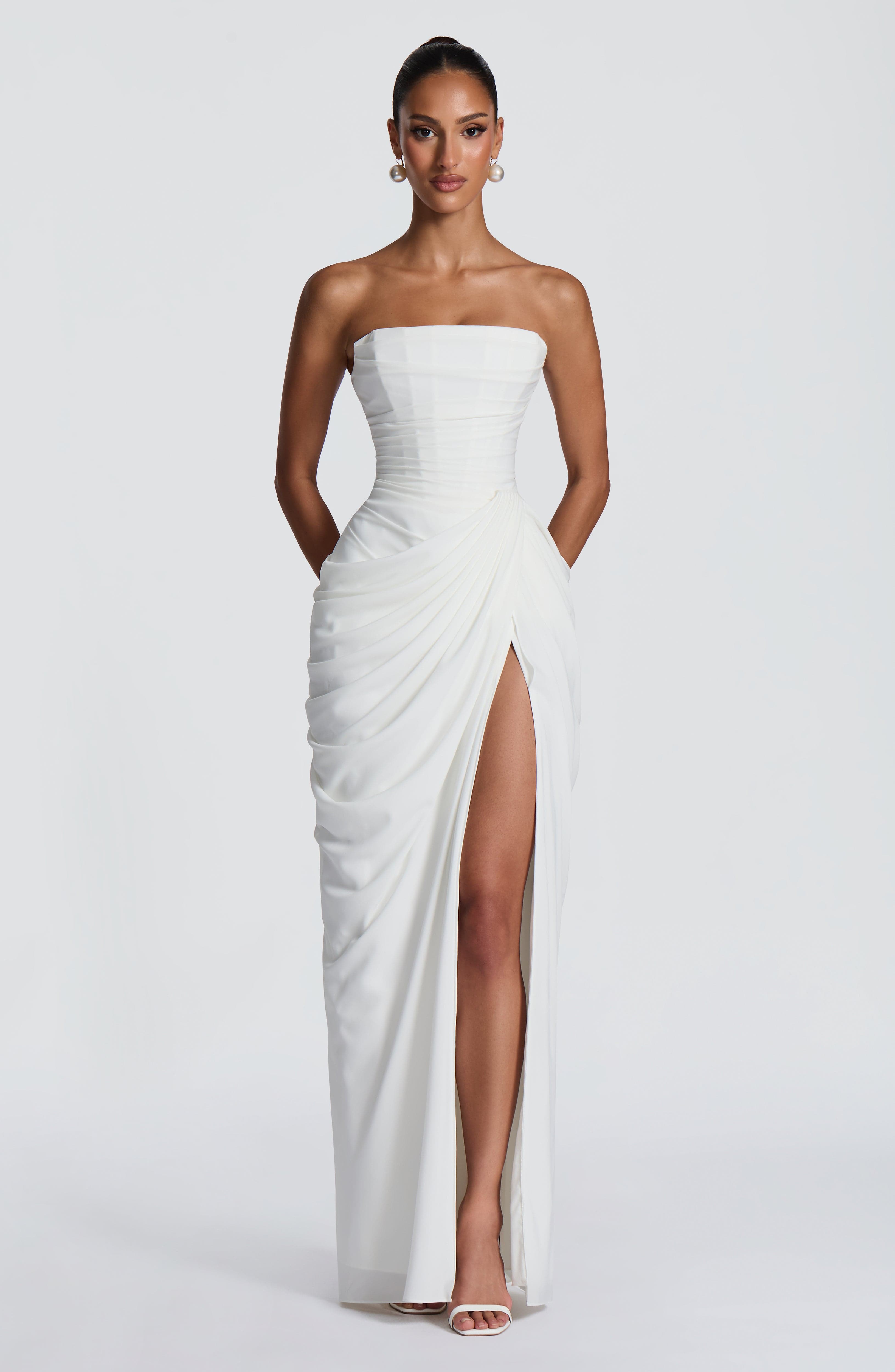 Hannah | Elegant Maxi Dress with Draping and High Cut
