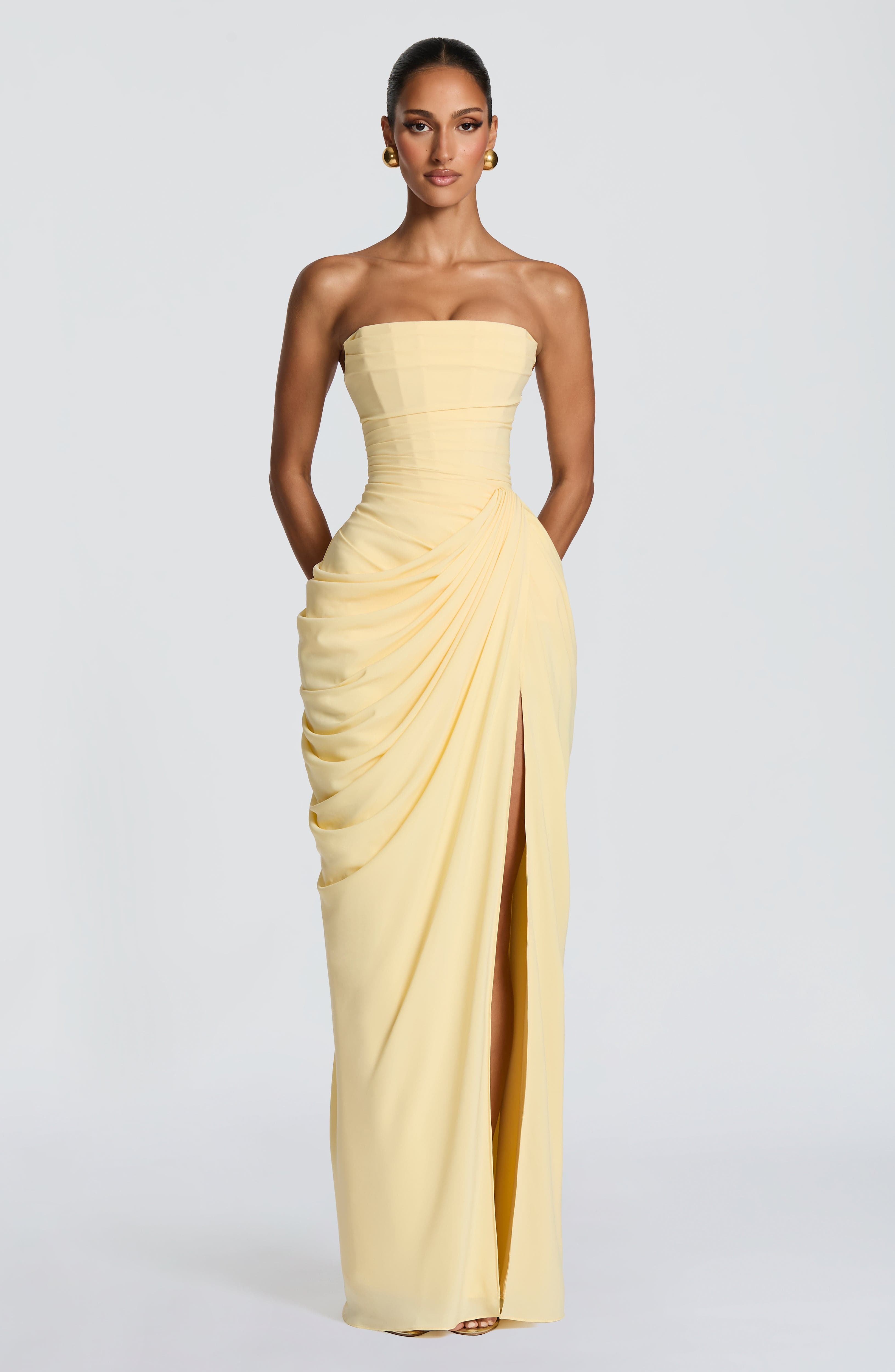 Hannah | Elegant Maxi Dress with Draping and High Cut