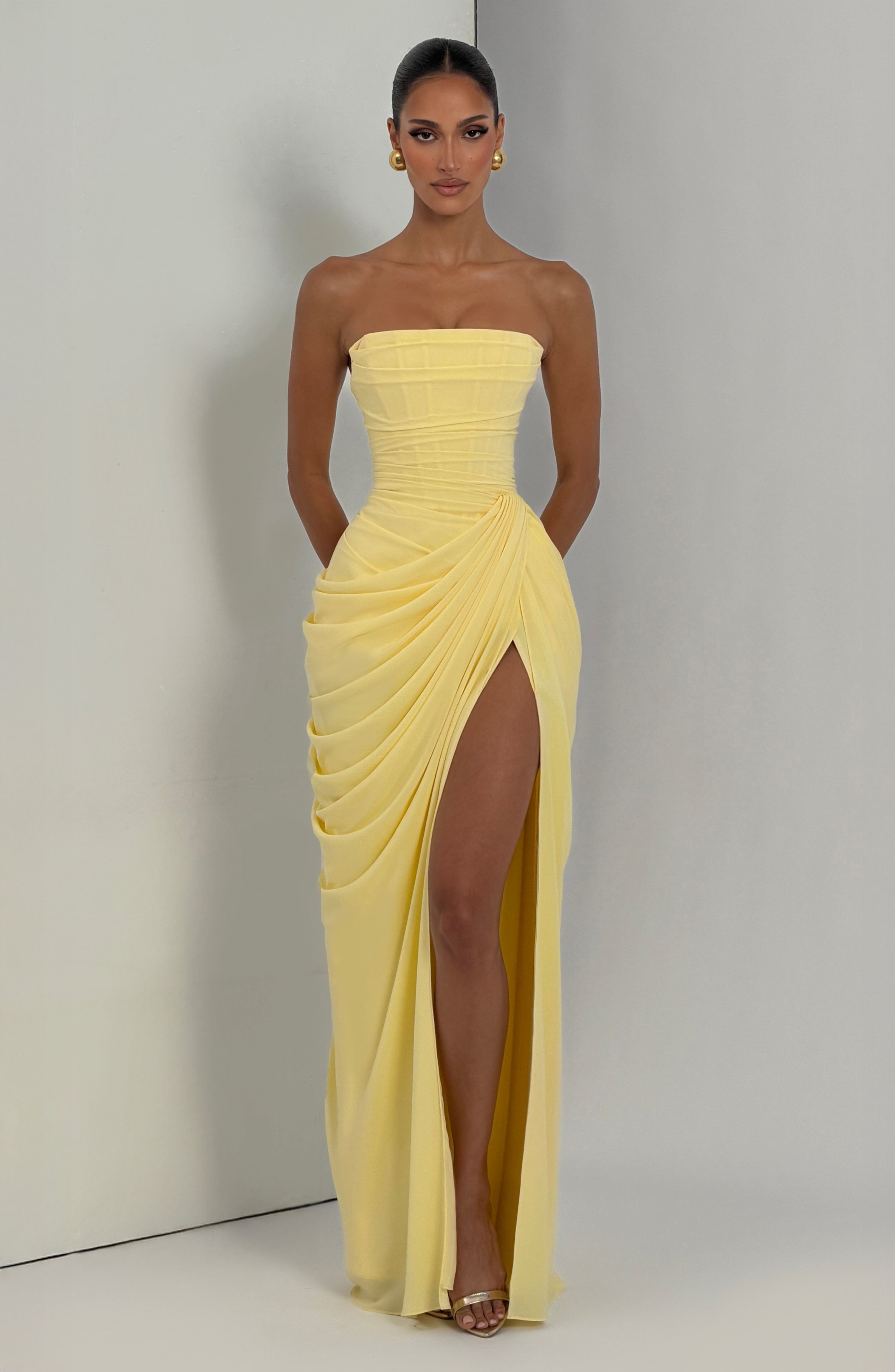 Hannah | Elegant Maxi Dress with Draping and High Cut