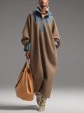 Long Dresses for Women in Brown with Reversible Finish and Denim Blue with Stand-Up Collar