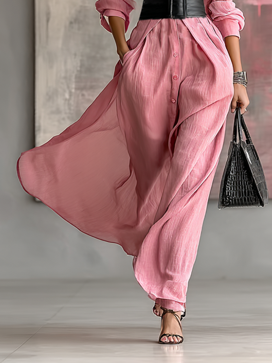 Solid Color Maxi Dresses with Collar and Long Sleeves for Women MDA0917G0Y