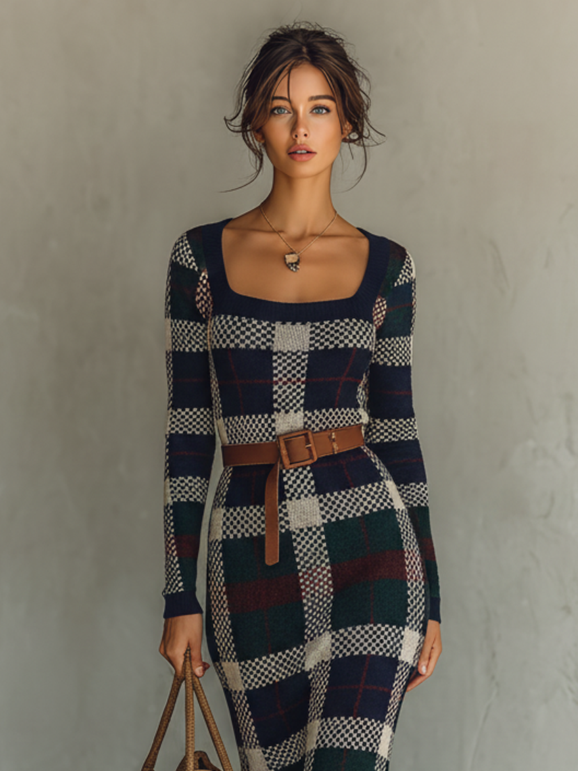 Maxi Dresses with Square Neckline, Loose Skirt, and Knitted Fabric for Women MDA2984J0Y