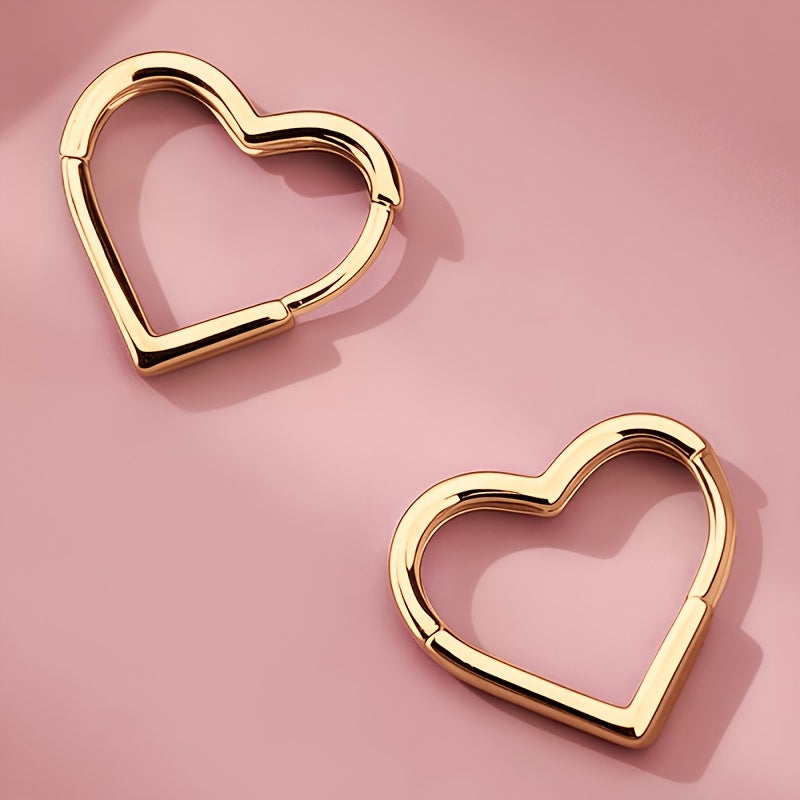 Gold Heart-Shaped Earrings Made of Stainless Steel