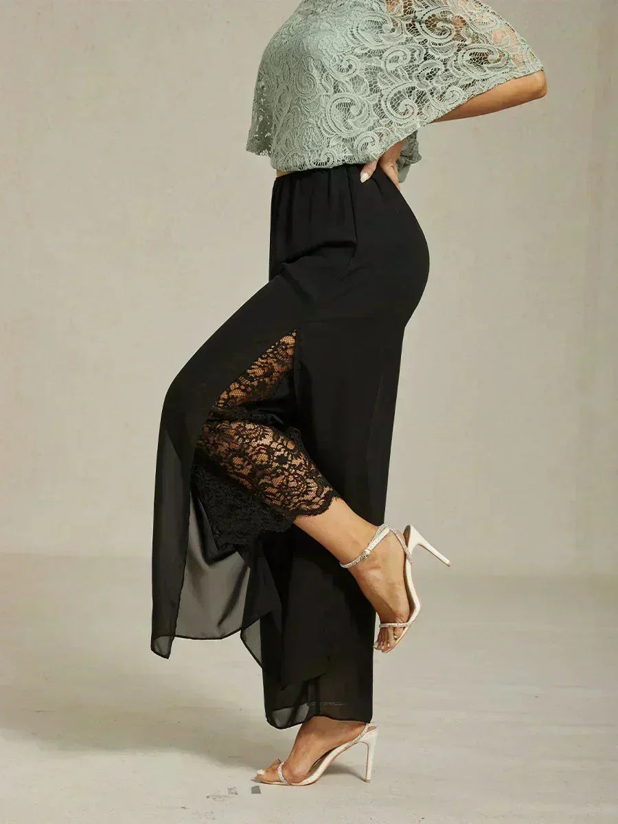 Straight Pants with Chiffon Layer