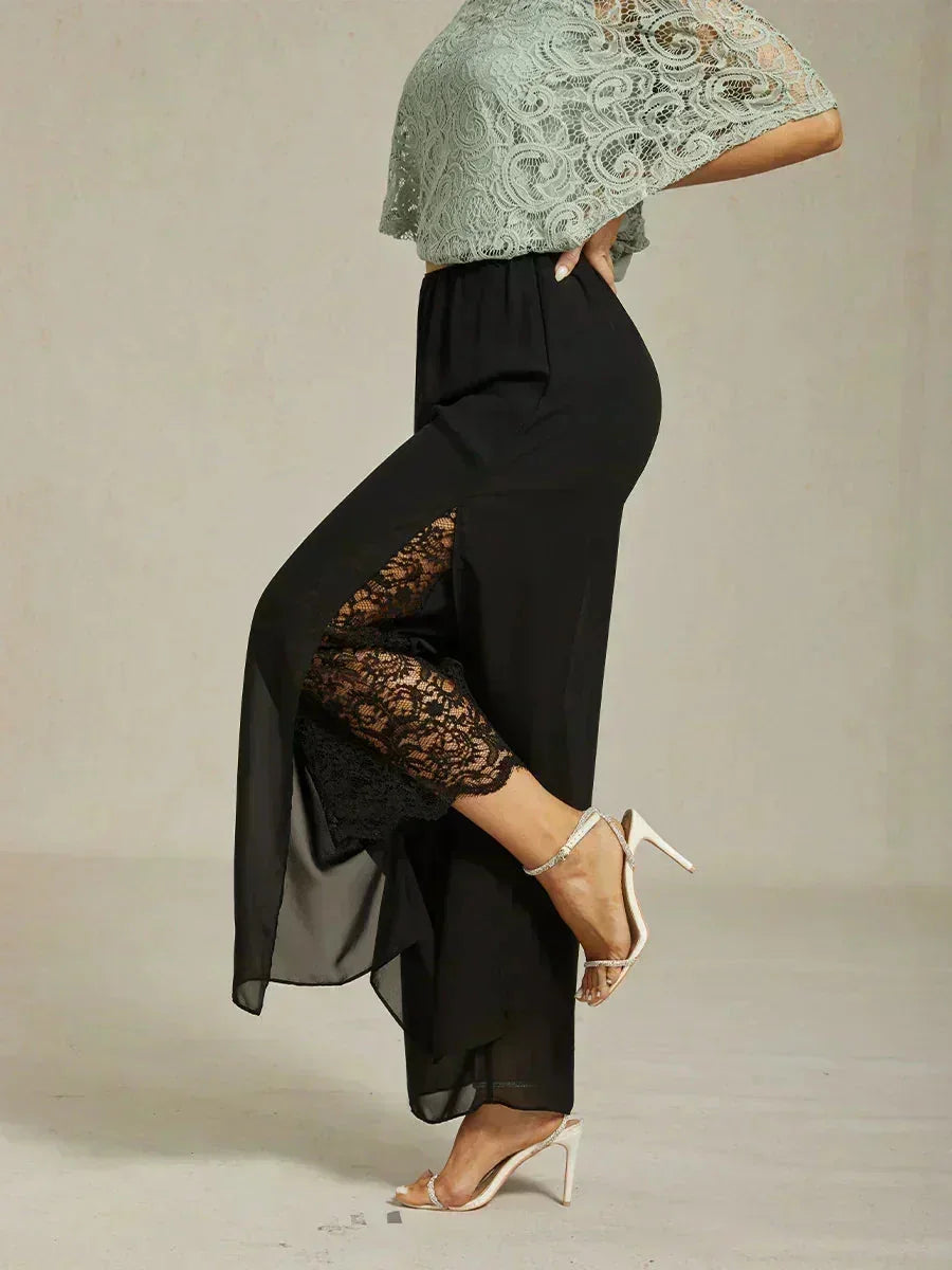 Straight Cut Trousers with Chiffon Layer