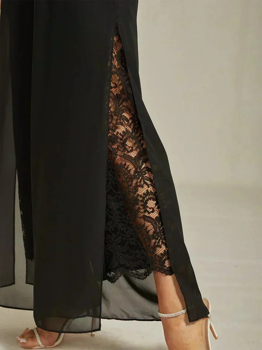 Straight Cut Trousers with Chiffon Layer