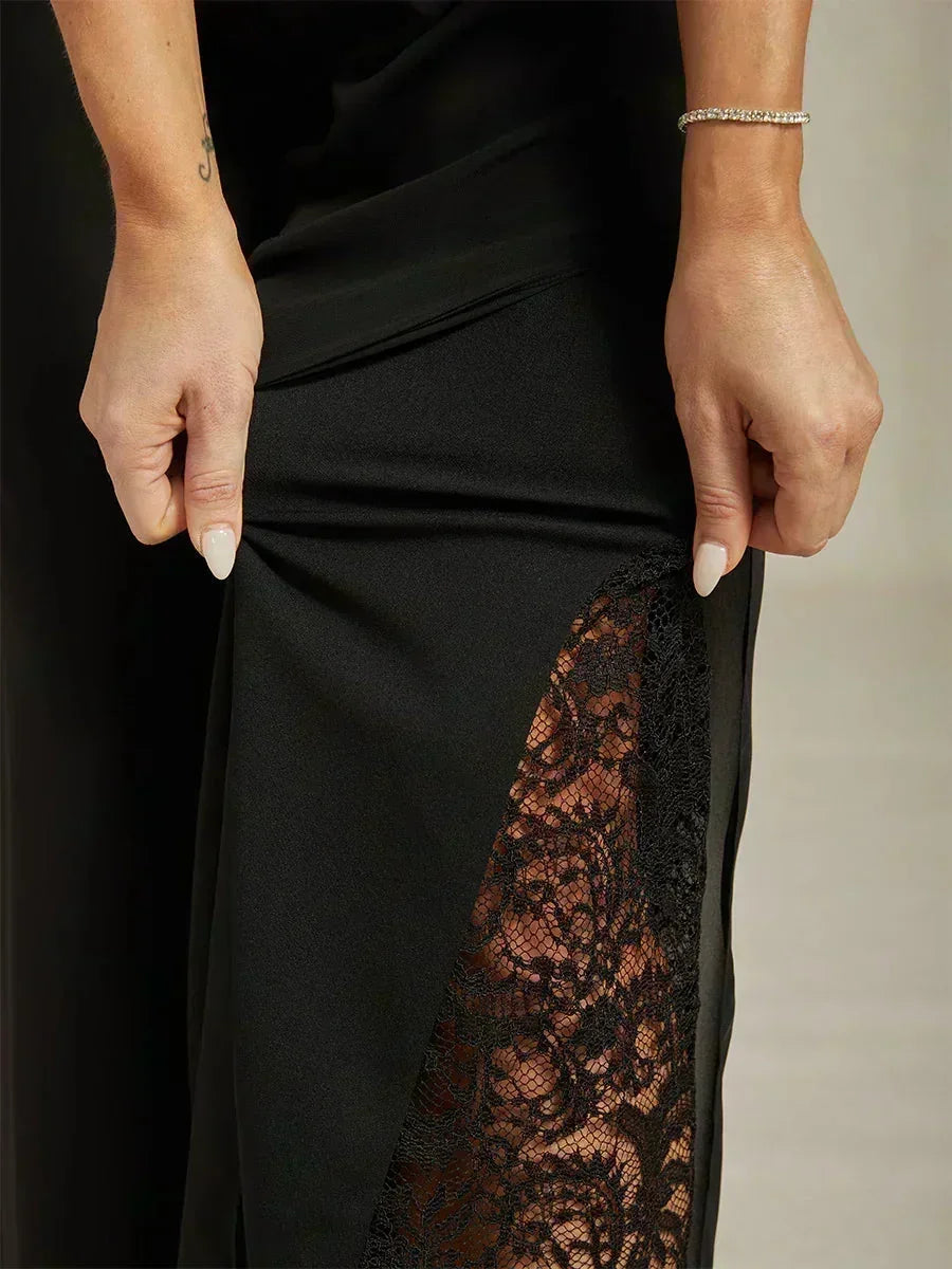 Straight Pants with Chiffon Layer