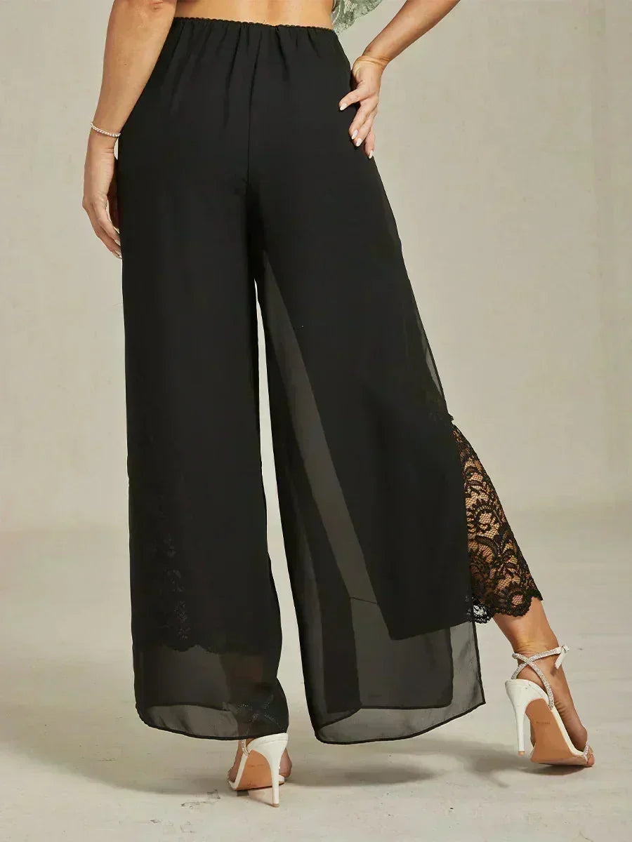 Straight Cut Trousers with Chiffon Layer