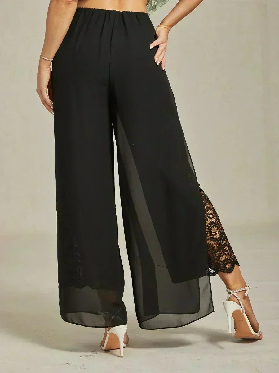 Straight Pants with Chiffon Layer