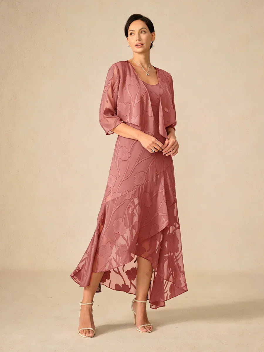 Sleeveless Floral Silk Evening Dresses with Asymmetrical Hem