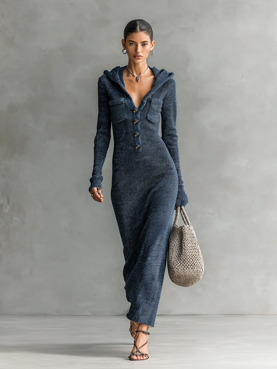 Knitted Maxi Dresses with Hood for Women MDA1451H6Y