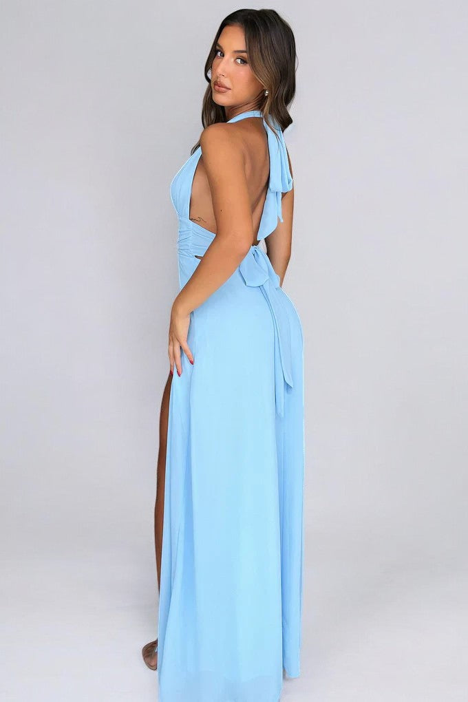 Lily | Maxi Dress with Tie Collar and High Ruffle