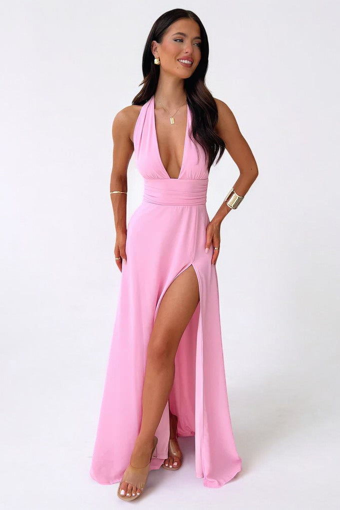 Lily | Maxi Dress with Tie Collar and High Ruffle