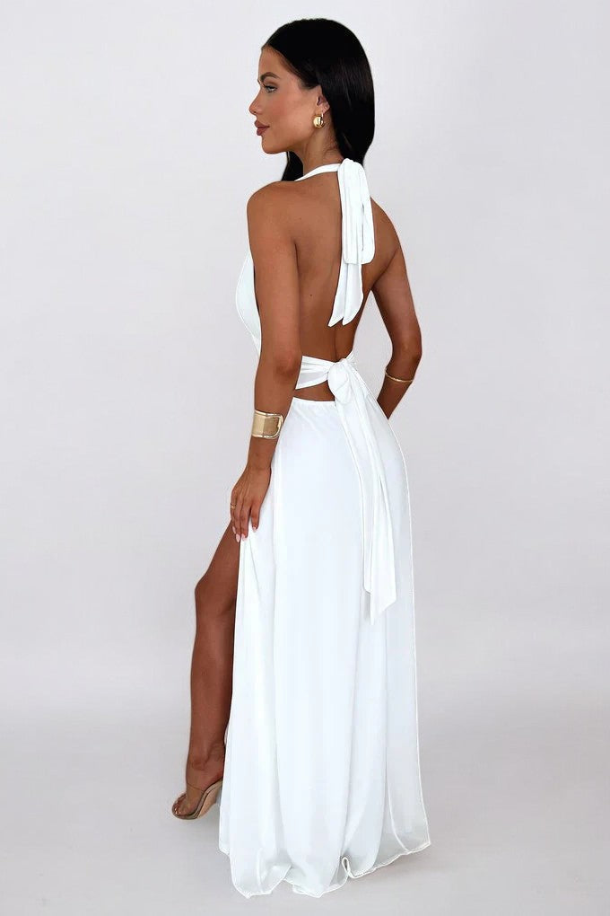 Lily | Maxi Dress with Tie Collar and High Ruffle