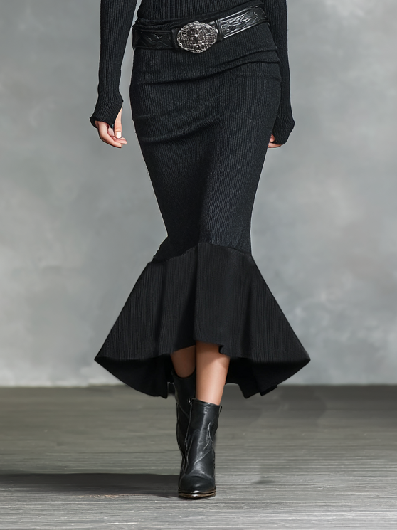 Women's Crocheted Maxi Dress with Fitted V-Neck and Long Sleeves (No Belt) MDA0717H5Y