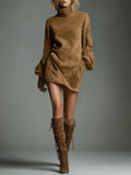 Loose Woven Mini Turtle Neck Dress for Women
