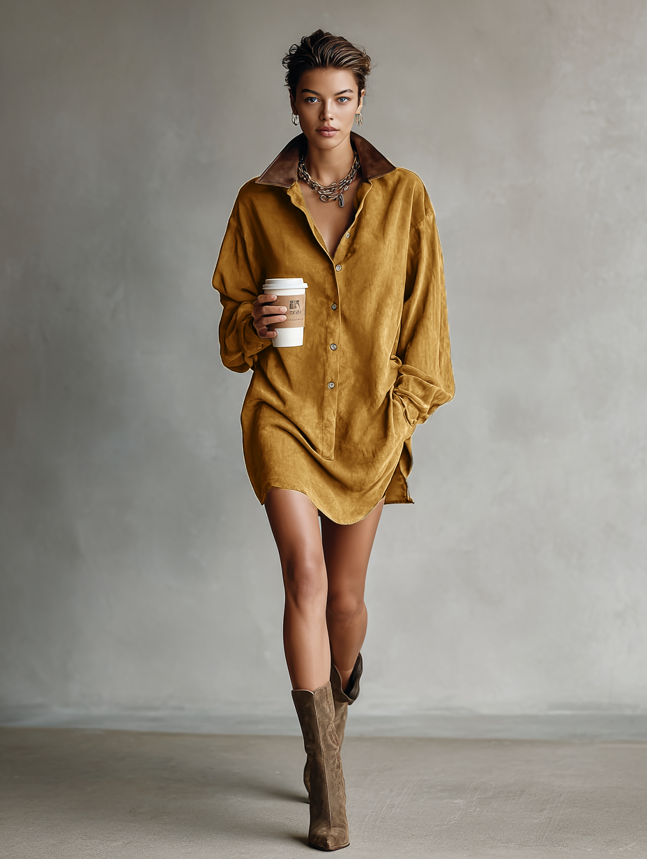 Simple and Spacious Mini Faux Leather Dress for Women with Faux Leather Collar and Designed as Sweater MDA0233I3Y
