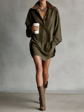 Simple and Spacious Mini Faux Leather Dress for Women with Faux Leather Collar and Designed as Sweater MDA0233I3Y