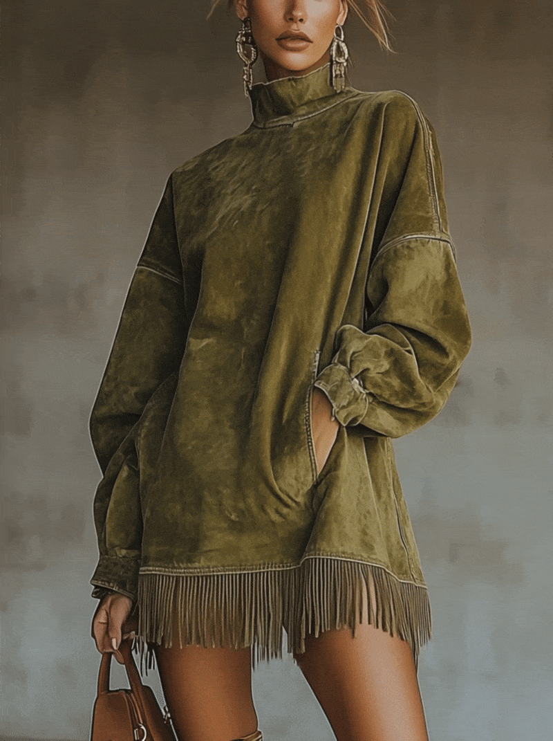 High Neck T-Shirt Dresses - Olive